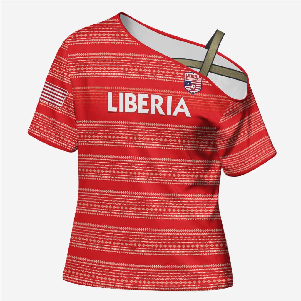 Custom Liberia Football Cross Shoulder Shirt Women Red Jersey