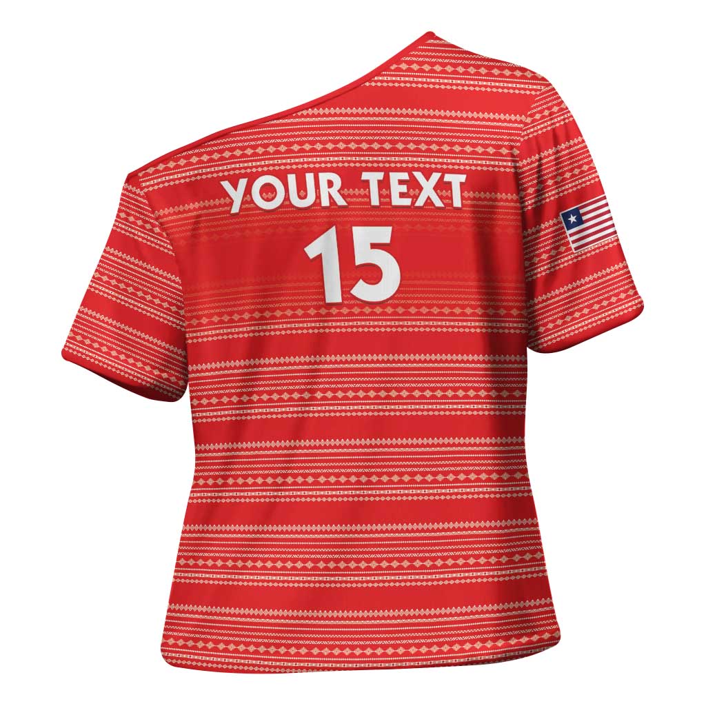 Custom Liberia Football Cross Shoulder Shirt Women Red Jersey