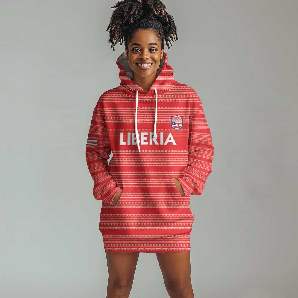 Custom Liberia Football Hoodie Dress African Tribal Pattern - Red Jersey - African Pride