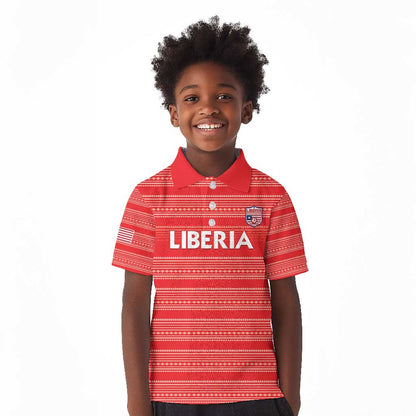 Custom Liberia Football Kid Polo Shirt African Tribal Pattern - Red Jersey - African Pride