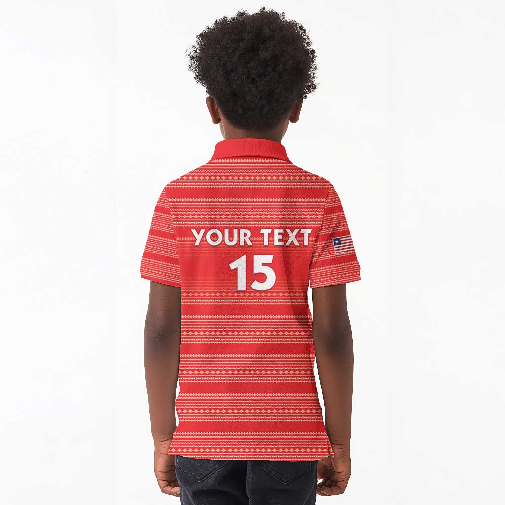 Custom Liberia Football Kid Polo Shirt African Tribal Pattern - Red Jersey - African Pride