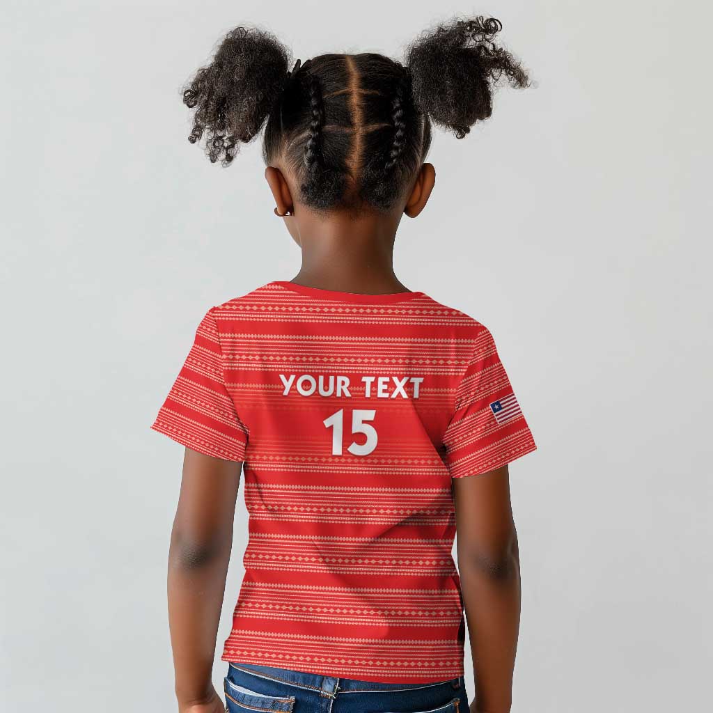 Custom Liberia Football Kid T shirt African Tribal Pattern - Red Jersey - African Pride