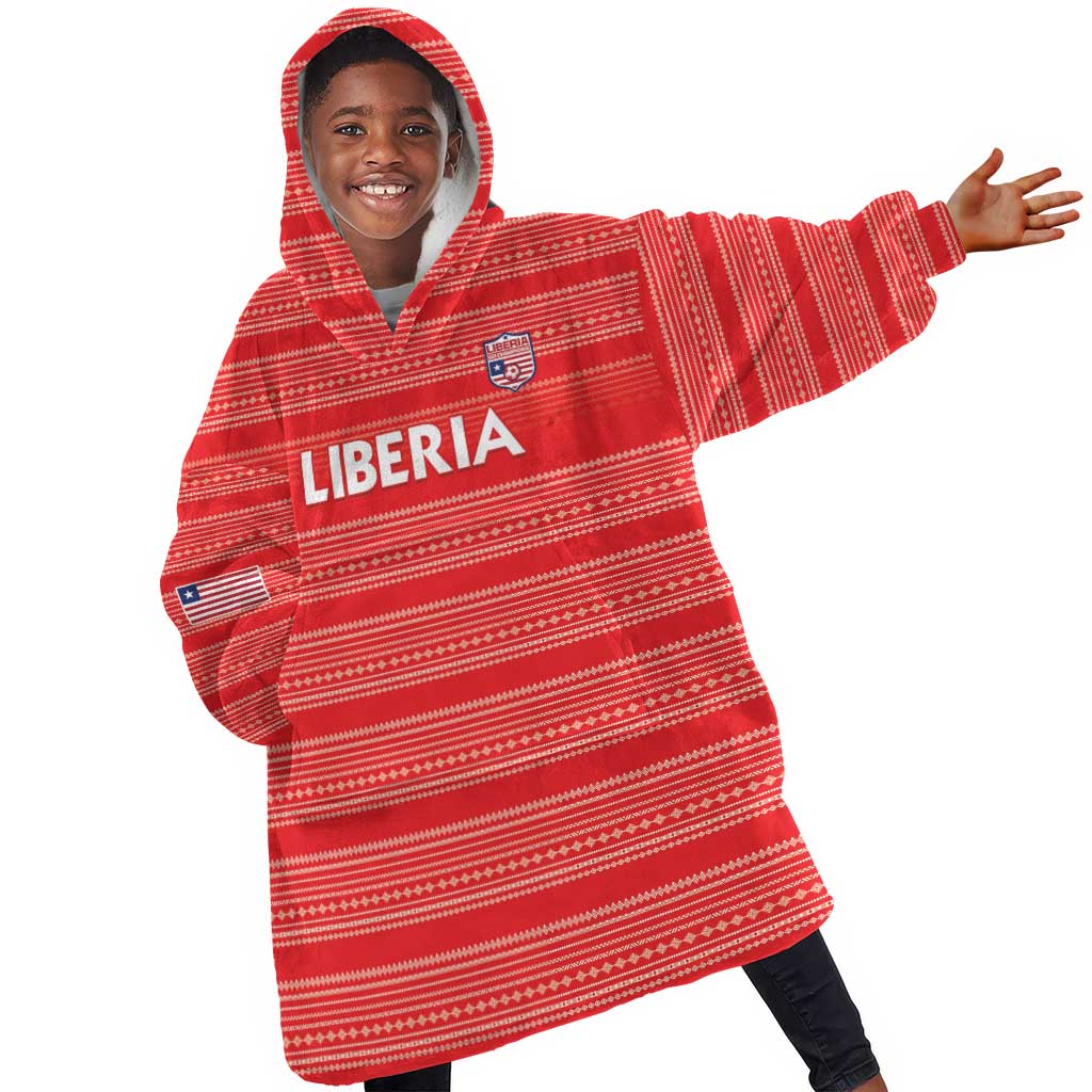 Custom Liberia Football Kid Wearable Blanket Hoodie African Tribal Pattern - Red Jersey - African Pride