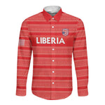 Custom Liberia Football Long Sleeve Button Shirt African Tribal Pattern - Red Jersey - African Pride