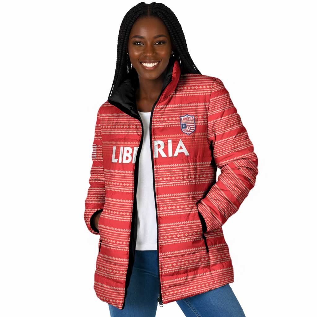 Custom Liberia Football Padded Jacket Women Red Jersey