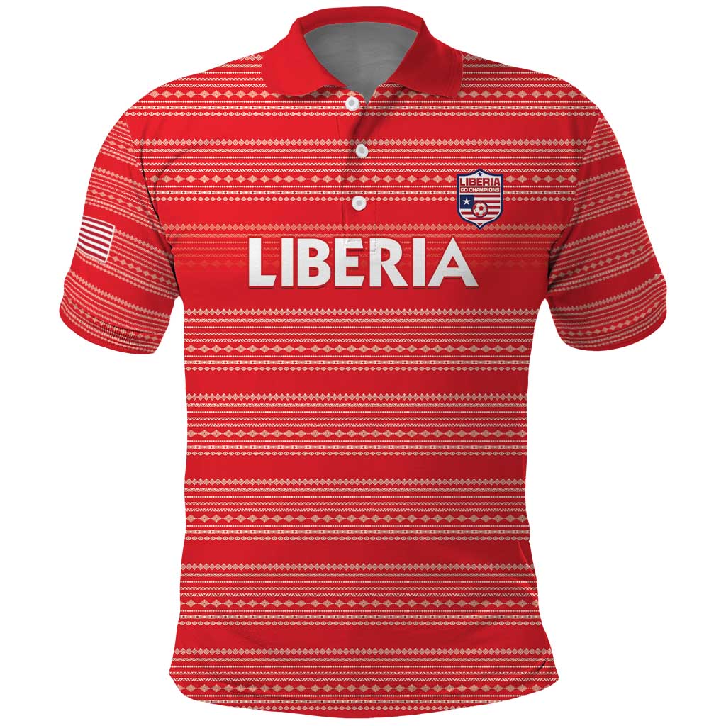 Custom Liberia Football Polo Shirt African Tribal Pattern - Red Jersey - African Pride