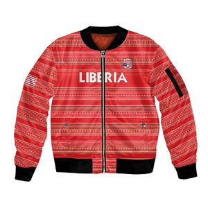 Custom Liberia Football Sleeve Zip Bomber Jacket African Tribal Pattern - Red Jersey - African Pride