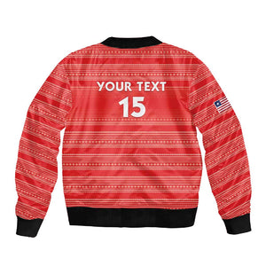Custom Liberia Football Sleeve Zip Bomber Jacket African Tribal Pattern - Red Jersey - African Pride