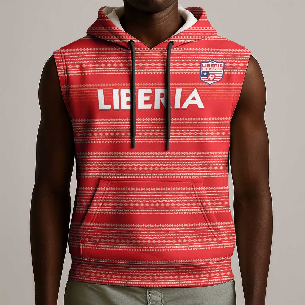 Custom Liberia Football Sleeveless Hoodie African Tribal Pattern - Red Jersey - African Pride