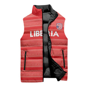 Custom Liberia Football Sleeveless Puffer Jacket Women Red Jersey