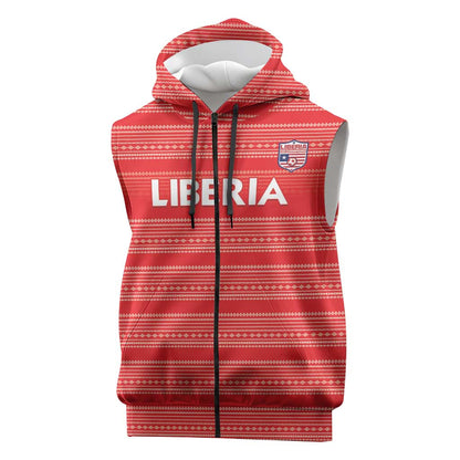 Custom Liberia Football Sleeveless Zip Hoodie African Tribal Pattern - Red Jersey - African Pride
