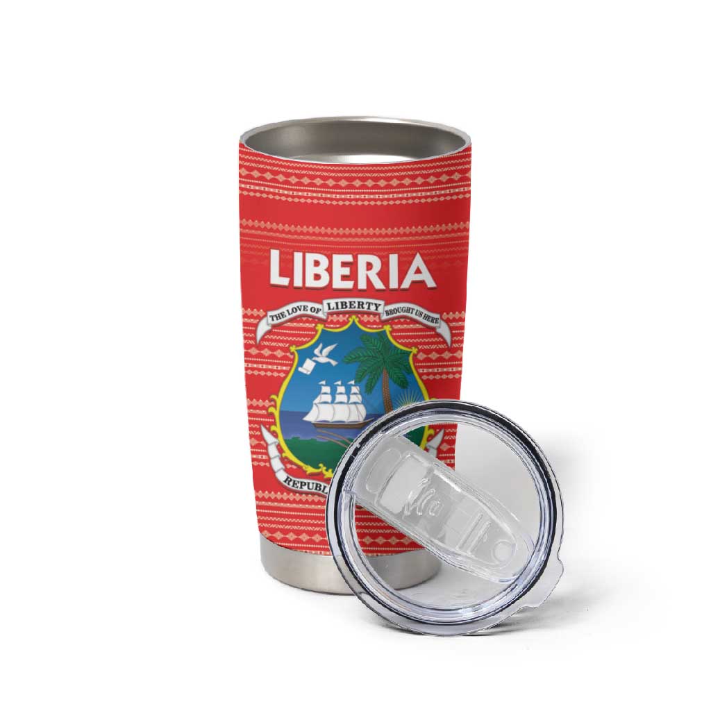 Custom Liberia Football Tumbler Cup African Tribal Pattern - Red Jersey - African Pride