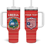 Custom Liberia Football Tumbler With Handle African Tribal Pattern - Red Jersey - African Pride
