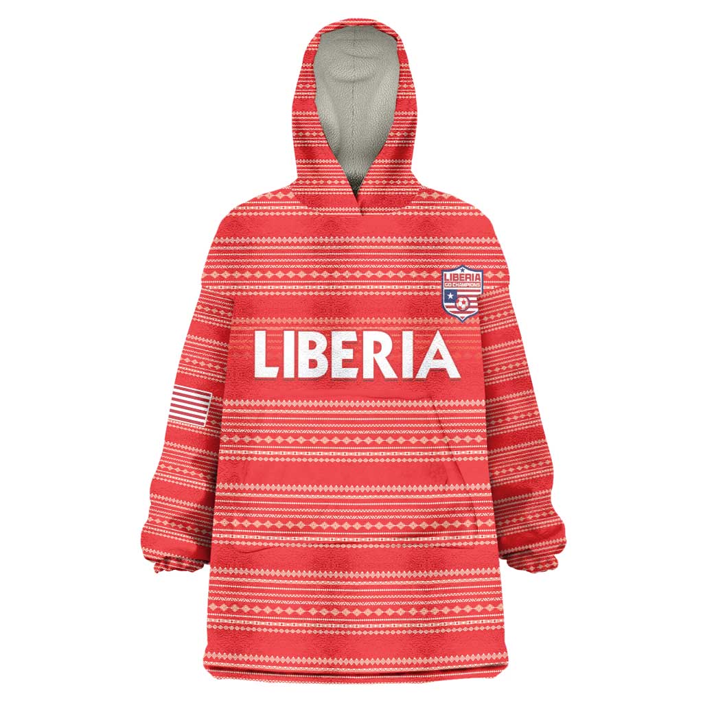 Custom Liberia Football Wearable Blanket Hoodie African Tribal Pattern - Red Jersey - African Pride