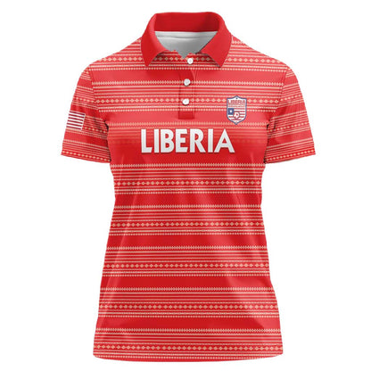 Custom Liberia Football Women Polo Shirt African Tribal Pattern - Red Jersey - African Pride