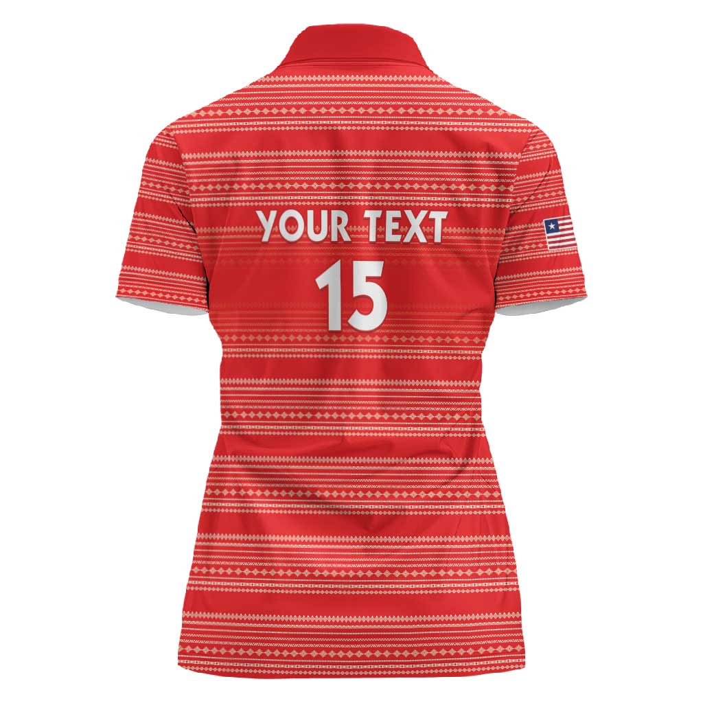 Custom Liberia Football Women Polo Shirt African Tribal Pattern - Red Jersey - African Pride