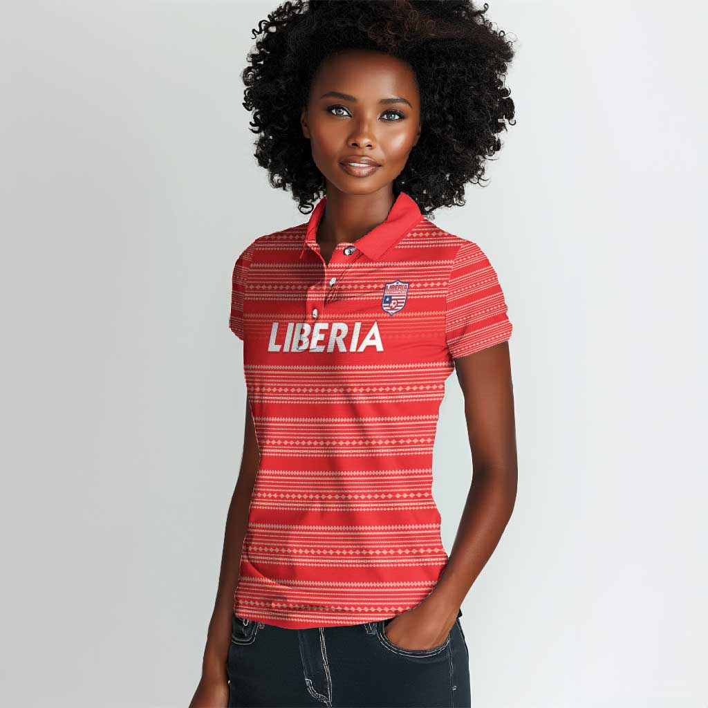Custom Liberia Football Women Polo Shirt African Tribal Pattern - Red Jersey - African Pride
