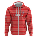 Custom Liberia Football Zip Hoodie African Tribal Pattern - Red Jersey - African Pride