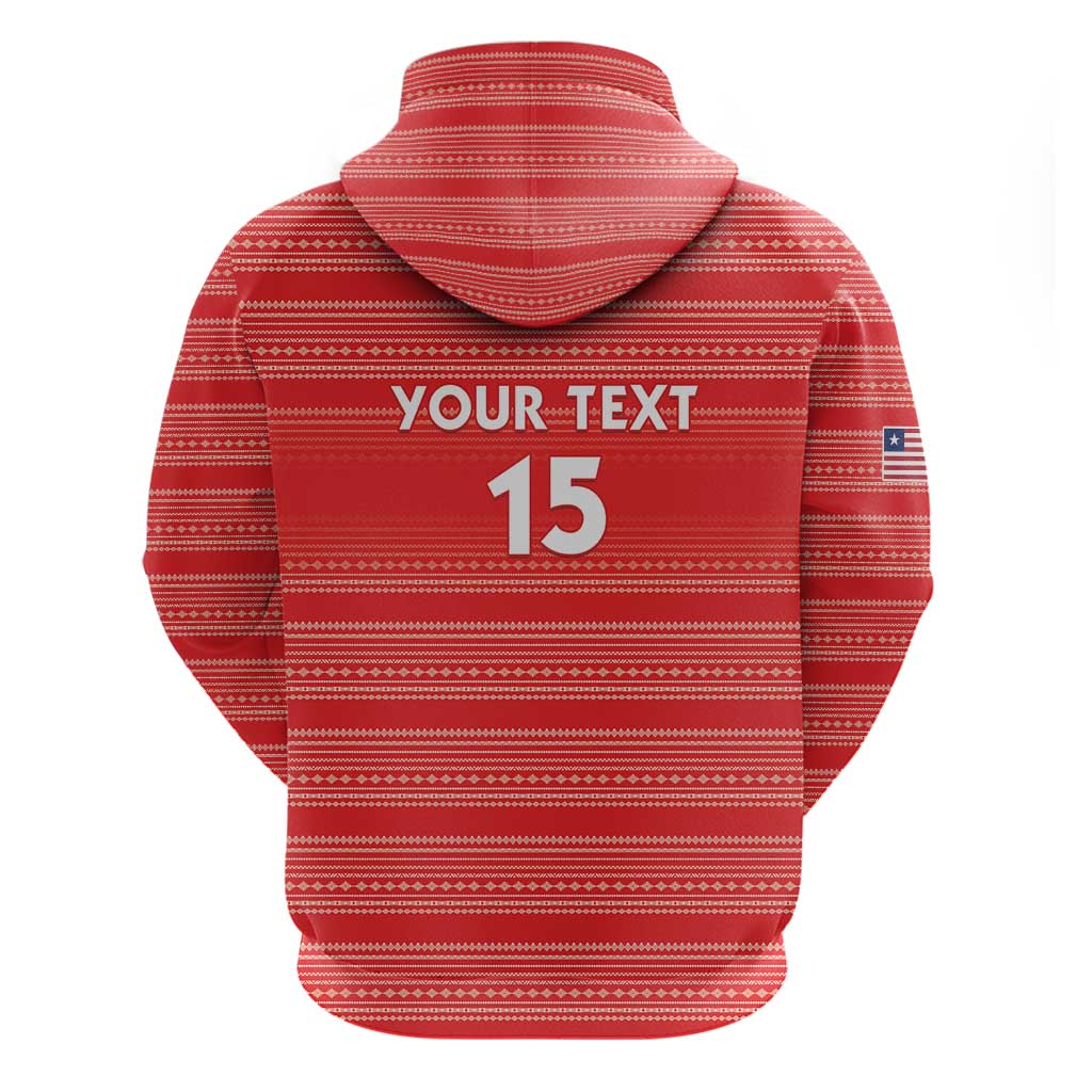 Custom Liberia Football Zip Hoodie African Tribal Pattern - Red Jersey - African Pride