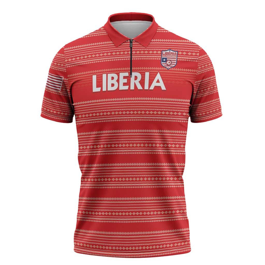 Custom Liberia Football Zipper Polo Shirt Women Red Jersey