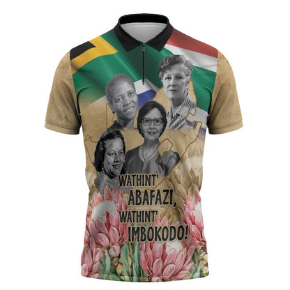 South African Women Mobilisation Zipper Polo Shirt Wathint Abafazi Wathint Imbokodo