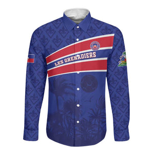 Custom Haiti Football Long Sleeve Button Shirt Go Champions Les Grenadiers - African Pride