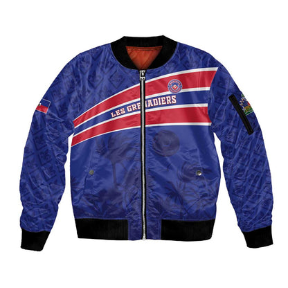 Custom Haiti Football Sleeve Zip Bomber Jacket Go Champions Les Grenadiers - African Pride