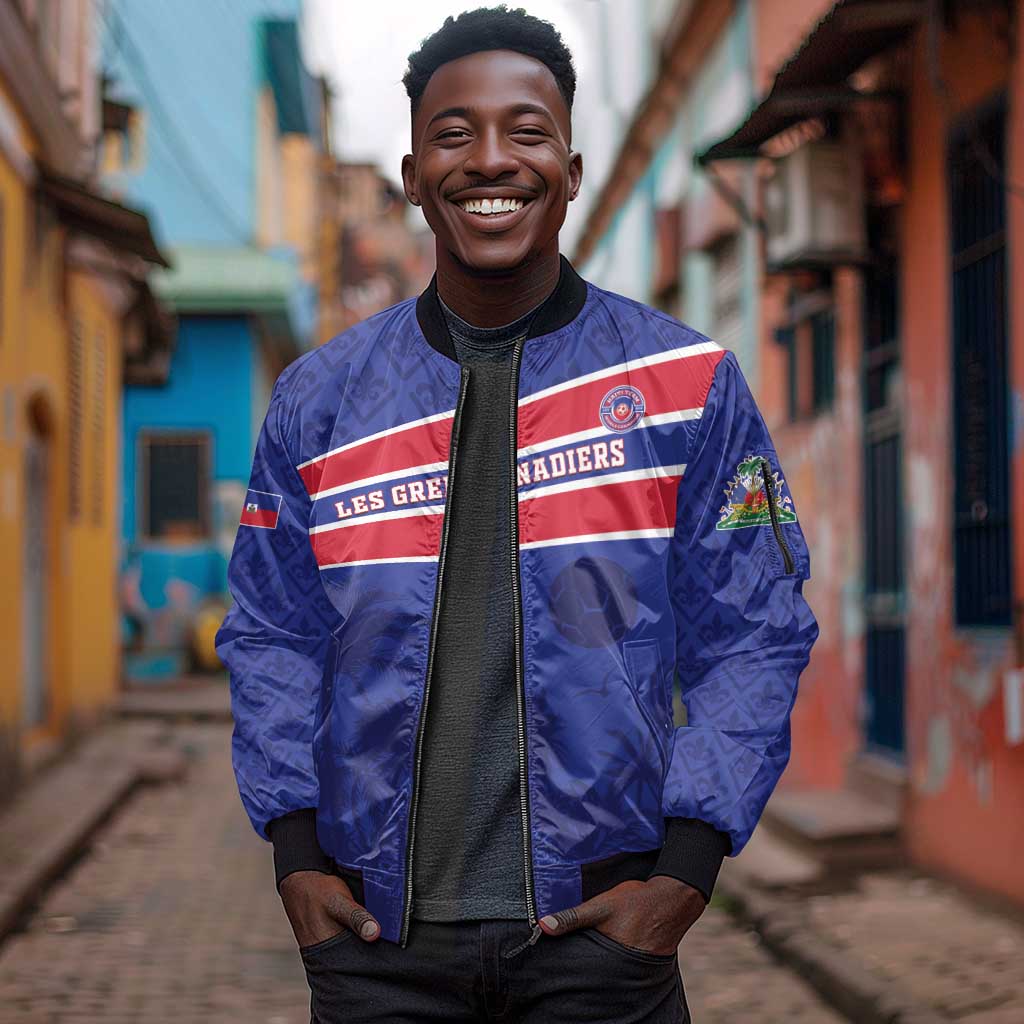 Custom Haiti Football Sleeve Zip Bomber Jacket Go Champions Les Grenadiers - African Pride