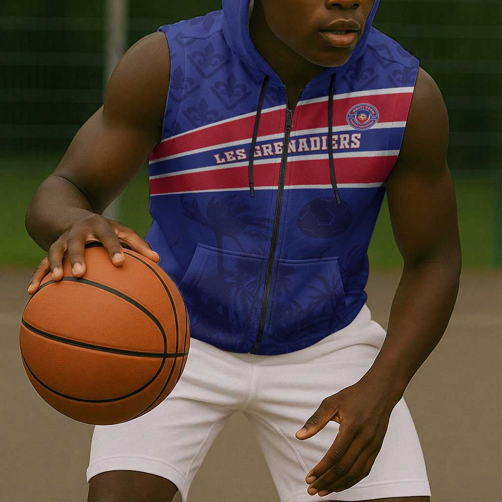 Custom Haiti Football Sleeveless Zip Hoodie Go Champions Les Grenadiers - African Pride