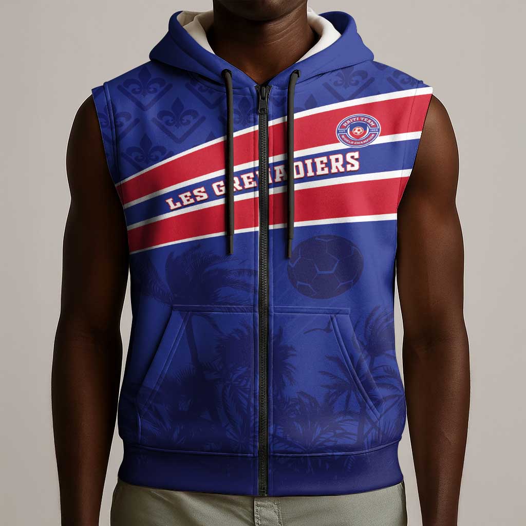 Custom Haiti Football Sleeveless Zip Hoodie Go Champions Les Grenadiers - African Pride