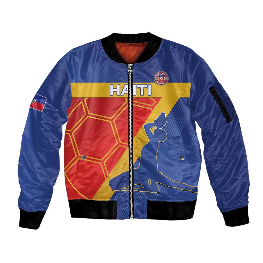 Custom Haiti Football Sleeve Zip Bomber Jacket Neg Marron - Road To World Cup 2026 - African Pride