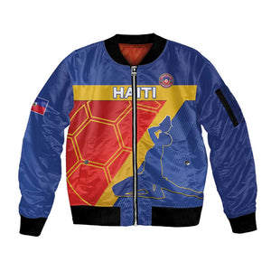 Custom Haiti Football Sleeve Zip Bomber Jacket Neg Marron - Road To World Cup 2026 - African Pride