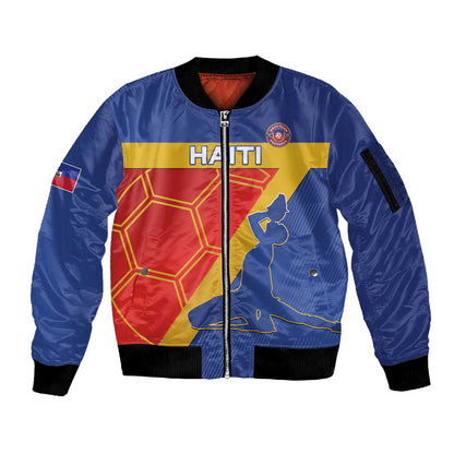 Custom Haiti Football Sleeve Zip Bomber Jacket Neg Marron - Road To World Cup 2026 - African Pride