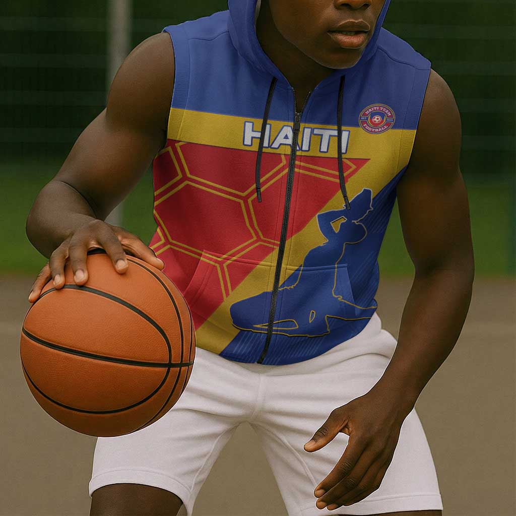 Custom Haiti Football Sleeveless Zip Hoodie Neg Marron - Road To World Cup 2026 - African Pride