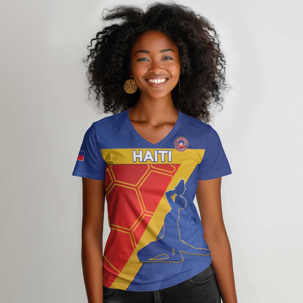 Custom Haiti Football Women V-Neck T-Shirt Neg Marron - Road To World Cup 2026 - African Pride