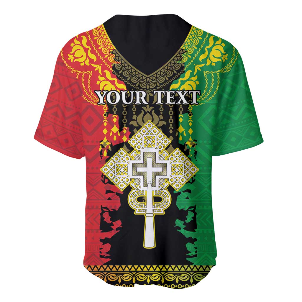 Personalised Afro Ethiopia Baseball Jersey Lion Of Judah - African Pattern