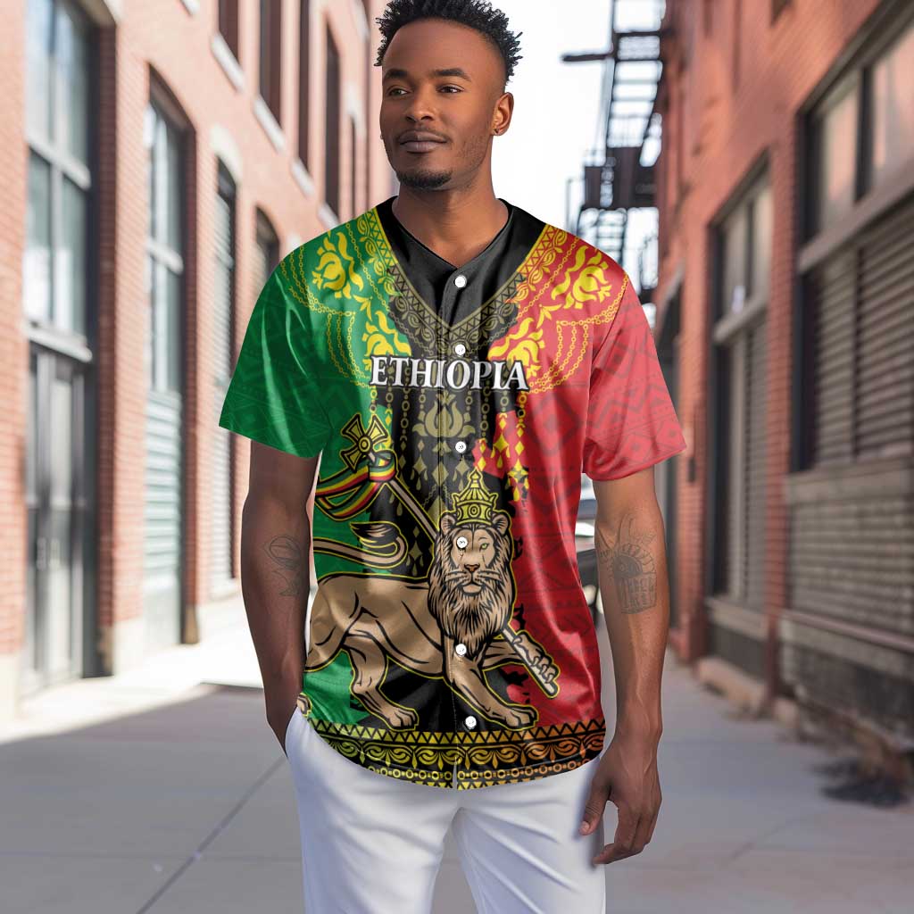Personalised Afro Ethiopia Baseball Jersey Lion Of Judah - African Pattern