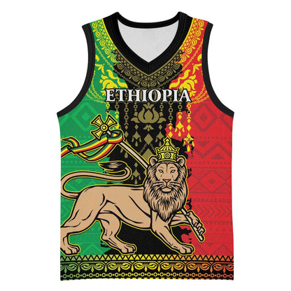 Personalised Afro Ethiopia Basketball Jersey Lion Of Judah - African Pattern LT15