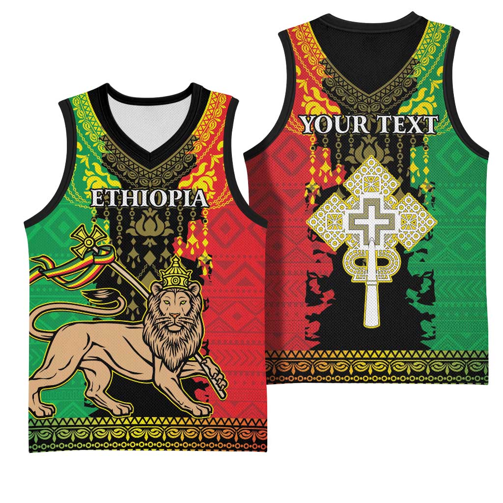 Personalised Afro Ethiopia Basketball Jersey Lion Of Judah - African Pattern LT15