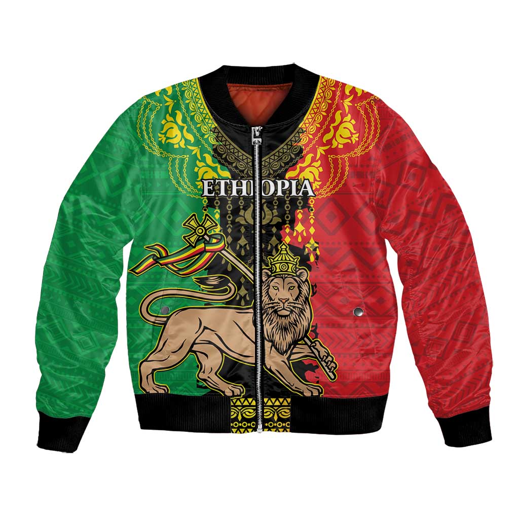 Personalised Afro Ethiopia Bomber Jacket Lion Of Judah - African Pattern