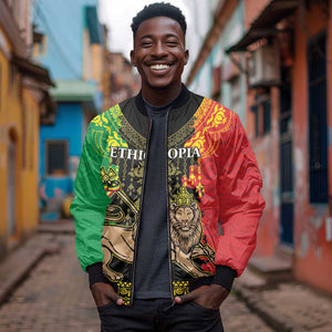 Personalised Afro Ethiopia Bomber Jacket Lion Of Judah - African Pattern