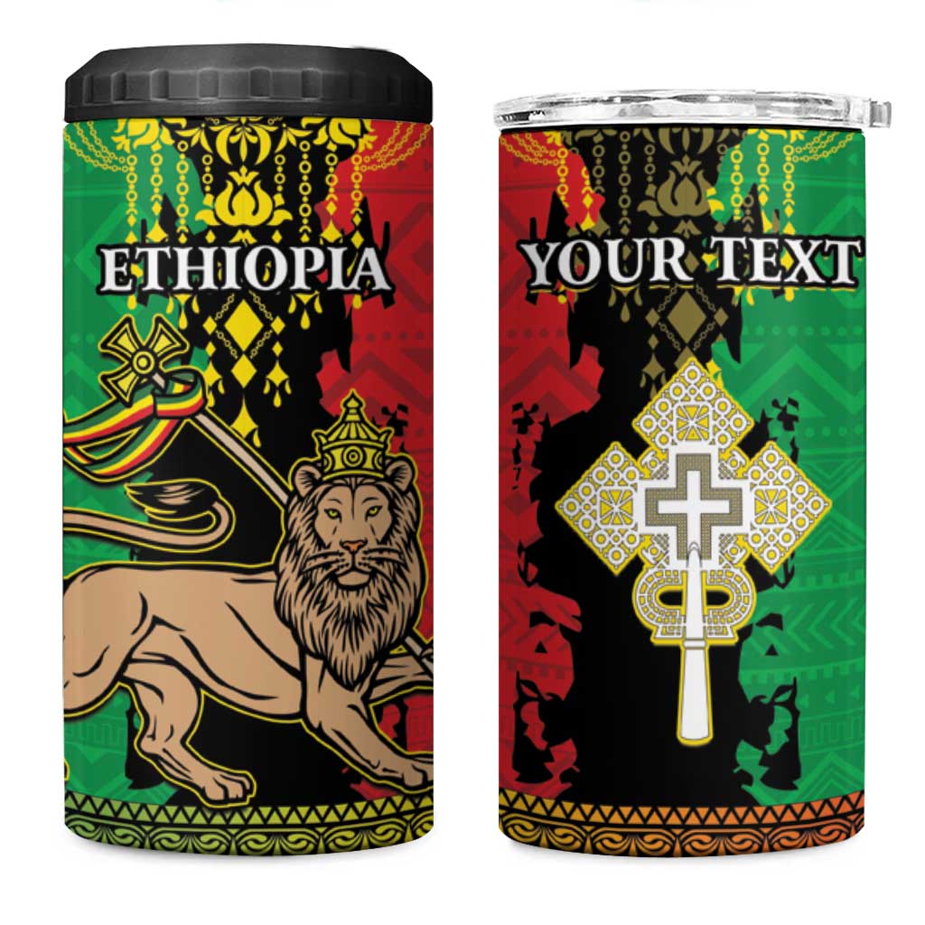 Personalised Afro Ethiopia 4 in 1 Can Cooler Tumbler Lion Of Judah - African Pattern