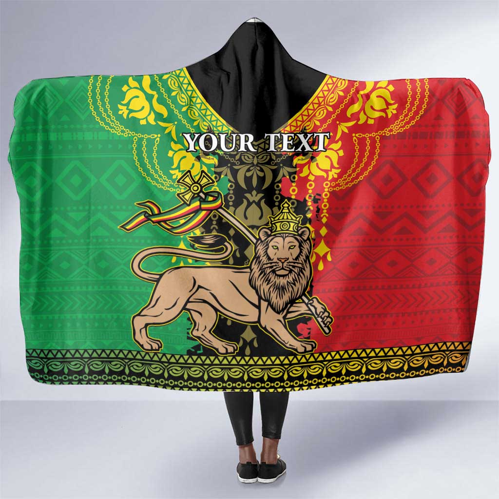 Personalised Afro Ethiopia Hooded Blanket Lion Of Judah - African Pattern