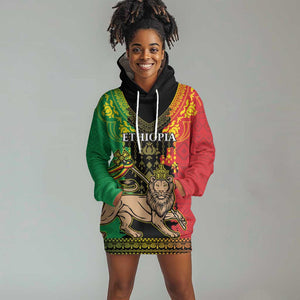 Personalised Afro Ethiopia Hoodie Dress Lion Of Judah - African Pattern