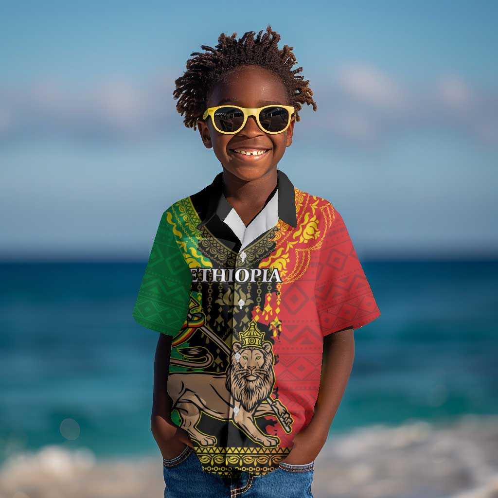 Personalised Afro Ethiopia Kid Hawaiian Shirt Lion Of Judah - African Pattern