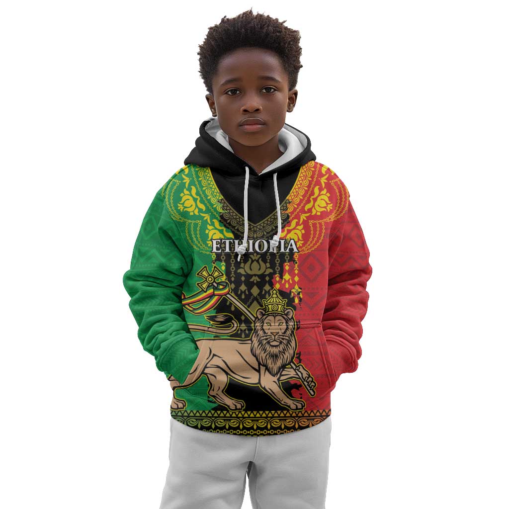 Personalised Afro Ethiopia Kid Hoodie Lion Of Judah - African Pattern