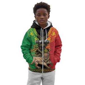 Personalised Afro Ethiopia Kid Hoodie Lion Of Judah - African Pattern