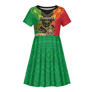 Personalised Afro Ethiopia Kid Short Sleeve Dress Lion Of Judah - African Pattern