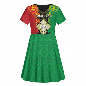 Personalised Afro Ethiopia Kid Short Sleeve Dress Lion Of Judah - African Pattern