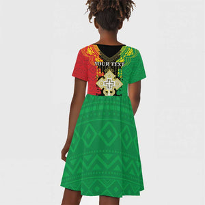 Personalised Afro Ethiopia Kid Short Sleeve Dress Lion Of Judah - African Pattern